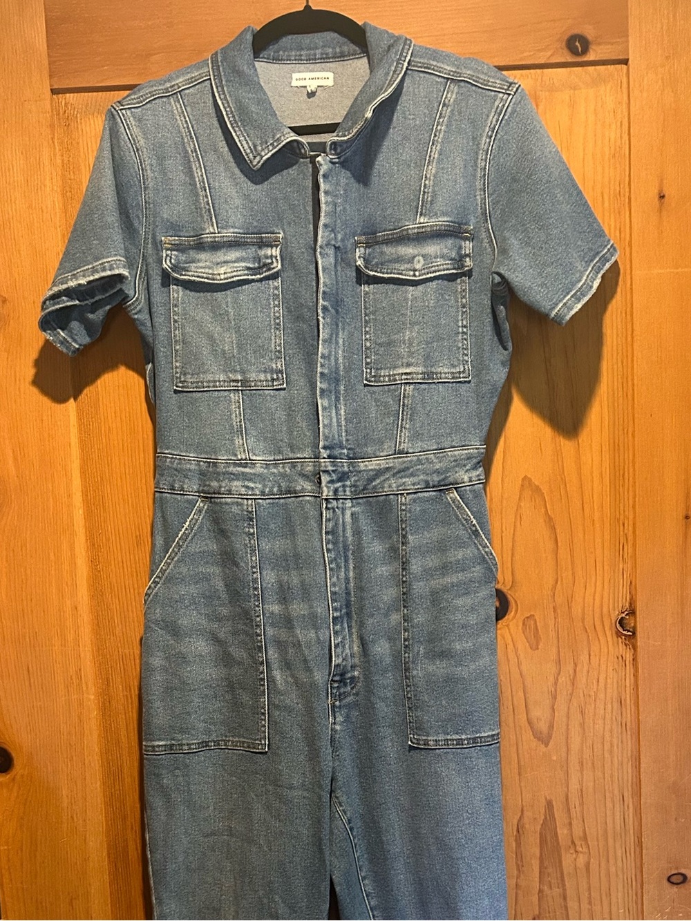 Good American Light Blue Denim Utility Jumpsuit